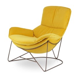 Stylowy fotel Berco velvet żółty SWAN-03, standardowa metalowa podstawa, komfortowy fotel relaksacyjny do salonu i sypialni