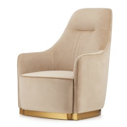 Fotel Bino beżowy velvet - elegancki glamour do salonu ze złotymi dodatkami