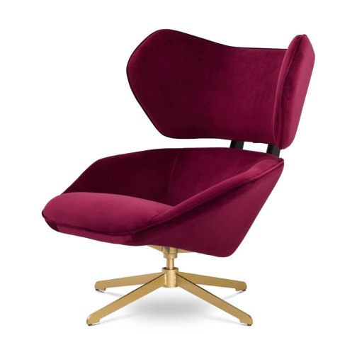 Designerski fotel salonowy Bonucci bordowy - luksusowy fotel premium z obrotową złotą podstawą