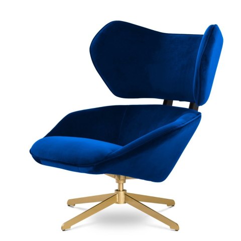 Fotel Bonucci velvet ciemnogranatowy - obrotowy fotel premium glamour na złotej podstawie