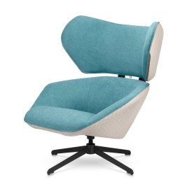 Fotel Bonucci jasnoniebieski velvet z białą przeszywaną ekoskórą - designerski fotel obrotowy