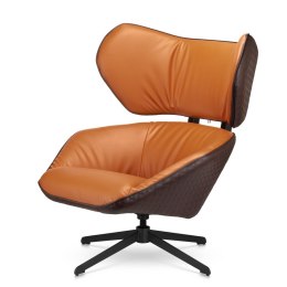 Fotel Bonucci designerski z ekoskóry - nowoczesny fotel wypoczynkowy pomarańczowo-brązowy