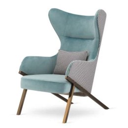 Elegancki fotel glamour Classy błękit SWAN-80 - uszak z pepitką na mosiężnych nogach