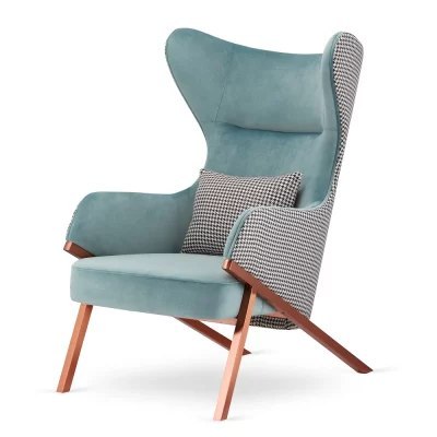 Designerski fotel Classy Błękitny uszak premium do salonu - Pepitka, różowe złoto