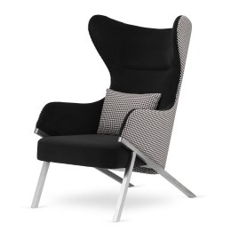 Fotel Classy Ciemnoszary glamour - elegancki uszak z pepitką i srebrną podstawą