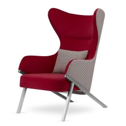 Elegancki fotel Classy Czerwony - uszak premium z pepitką i srebrną podstawą