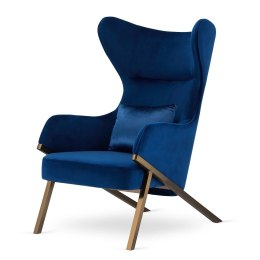 Fotel Classy elegancki uszak glamour, granatowy velvet SWAN-08, dekoracyjna poducha błyszcząca, mosiężna podstawa