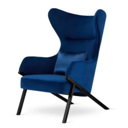 Nowoczesny Fotel Classy Glamour - Granatowy Uszak z Błyszczącą Poduszką i Czarnym Stelażem