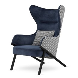 Komfortowy fotel Classy granatowy velvet - designerski uszak do salonu, pepitka, czarna baza