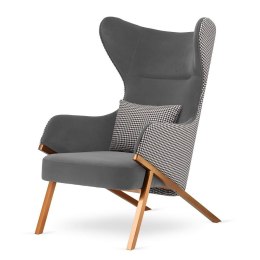 Fotel Classy styl glamour uszak do salonu, jasnoszary velvet SWAN-12, pepitka, elegancka podstawa różowe złoto
