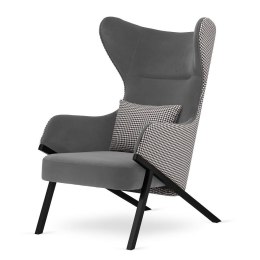 Designerski fotel uszak Classy jasnoszary glamour - wygodny uszak do salonu i sypialni, czarna podstawa