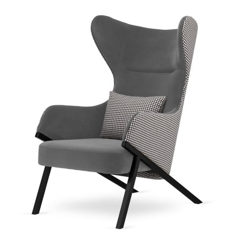 Designerski fotel uszak Classy jasnoszary glamour - wygodny uszak do salonu i sypialni, czarna podstawa