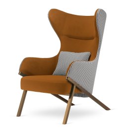 Fotel miodowy glamour Classy - elegancki uszak do salonu z pepitką i mosiądzem
