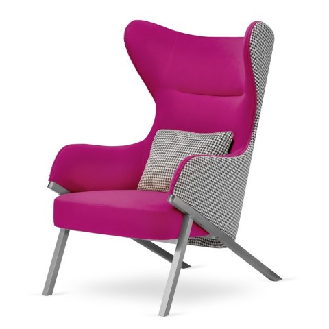 Luksusowy fotel Classy różowy glamour z pepitką i srebrną podstawą - wygodny i stylowy
