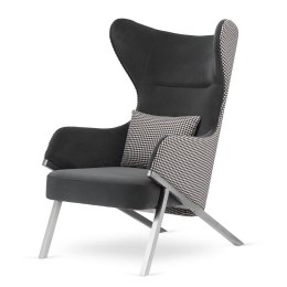 Stylowy fotel Classy szary - elegancki uszak glamour z pepitką i srebrnymi nogami do salonu