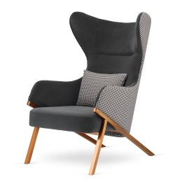 Classy fotel szary premium - elegancki uszak glamour z pepitką i różowo-złotym wykończeniem
