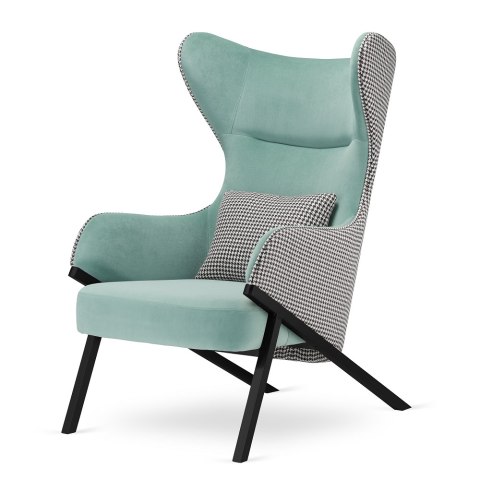 Stylowy Fotel Classy Turkusowy - Luksusowy Velvet Uszak Glamour z Czarną Podstawą