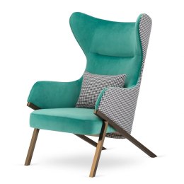 Elegancki fotel Classy Turkusowy do sypialni i salonu, pepitka, mosiężna podstawa