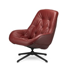 Fotel Colteno obrotowy czerwono-bordowy z ekoskóry - elegancki fotel skandynawski