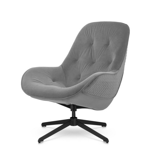 Stylowy fotel Colteno jasnoszary - obrotowy, pikowany velvet do salonu