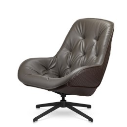 Fotel Colteno szaro-brązowy z ekoskóry - obrotowy designerski fotel salonowy skandynawski