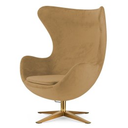 Fotel Egg Chair Treviso Beżowy Welur - Złota Podstawa, Obrotowy, Idealny do salonu