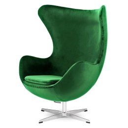 Fotel Egg Jajo Premium welurowy błyszczący Treviso obrotowy z funkcją bujania Błyszcząca butelkowa zieleń (5051-29) Srebrna