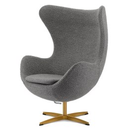 Fotel Egg Treviso Premium - obrotowy i bujany, ciemnoszara bukla Teddy, złota podstawa