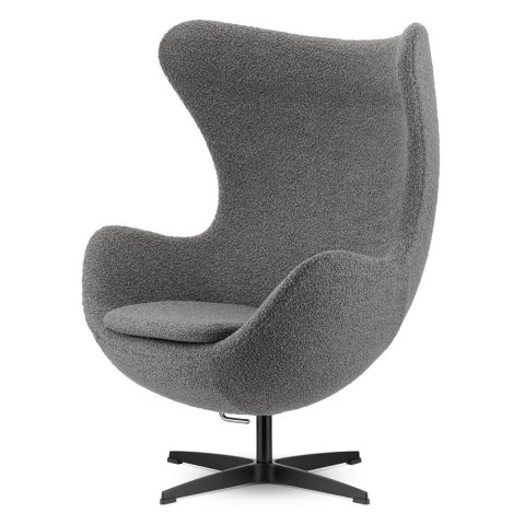 Stylowy fotel Egg Jajo Treviso Ciemnoszara bukla, komfortowy do salonu na czarnej podstawie