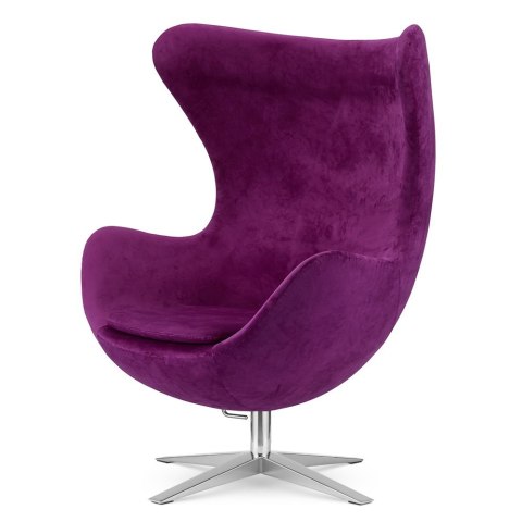 Obrotowy fotel Egg Jajo Premium Velvet fioletowy ze srebrną podstawą do salonu