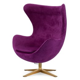 Fotel Egg Jajo Premium fioletowy Velvet z designerską złotą podstawą do wnętrz glamour