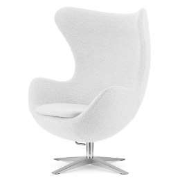 Fotel Egg Chair Treviso Premium obrotowy i bujany jasna bukla, srebrna szeroka podstawa do wnętrz