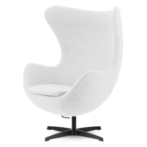 Stylowy fotel Egg Treviso jasna bukla na czarnej podstawie -obrotowy i bujany do salonu