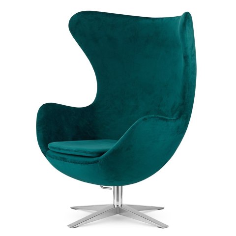 Fotel Jajo Premium Velvet Treviso Morski - Srebrna szeroka podstawa, Designerski fotel wypoczynkowy