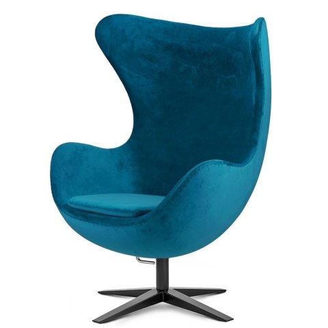 Premium Fotel Egg Chair Treviso Niebieski - Obrotowy i Bujany na Czarnej Podstawie