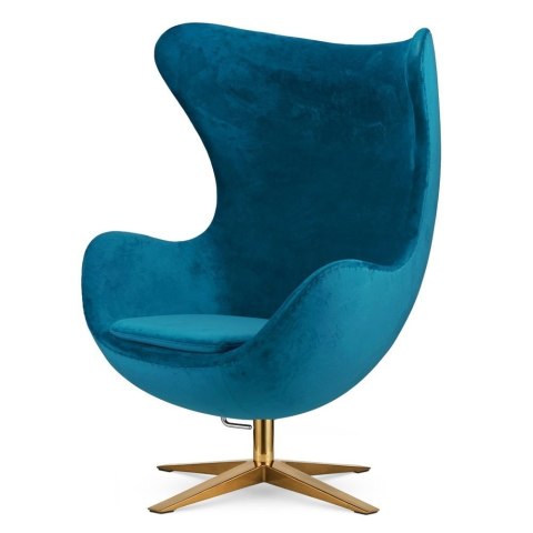 Nowoczesny Fotel Jajo Egg Obrotowy Treviso Niebieski Welur Premium na Złotej Podstawie