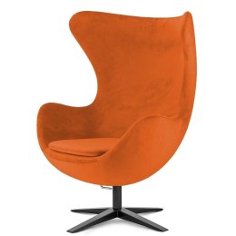 Elegancki Fotel Egg Pomarańczowy Velvet z bujaniem szeroka czarna podstawa