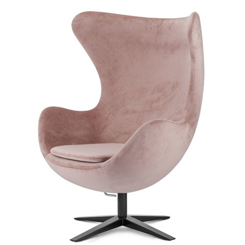 Stylowy fotel Egg Jajo Premium pudrowy róż Velvet z czarną podstawą do salonu