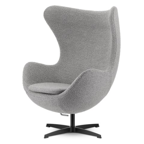 Stylowy Egg Chair Treviso - obrotowy i bujany fotel do salonu w skandynawskim stylu, szara bukla, czarna podstawa