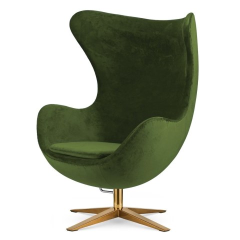 Fotel Egg Jajo Premium aksamitny, szarozielony na złotej podstawie - komfort i styl w nowoczesnym wnętrzu