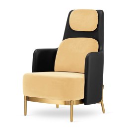 Designerski fotel Empoli High beżowy velvet i czarna ekoskóra - elegancki do gabinetu