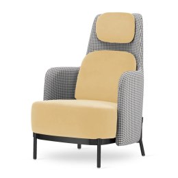 Fotel Empoli High glamour do salonu Beżowy - elegancki welur z pepitką na czarnej podstawie