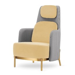 Stylowy fotel Empoli High - beżowy velvet z pepitką, złota rama, nowoczesny glamour