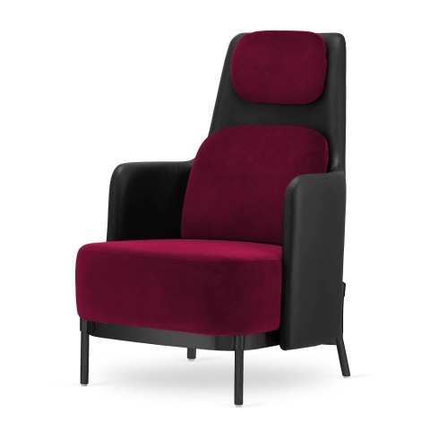 Fotel Empoli High nowoczesny glamour - bordowy velvet i czarna ekoskóra do gabinetu