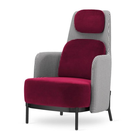 Fotel Empoli High bordowy velvet - nowoczesny glamour do salonu, pepitka, czarna podstawa