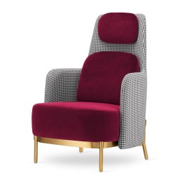 Fotel wypoczynkowy Empoli High - bordowy velvet, pepitka, nowoczesny glamour do salonu i sypialni