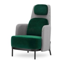 Fotel Empoli High butelkowy velvet - nowoczesny glamour do salonu, pepitka, czarna podstawa