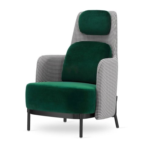 Fotel Empoli High butelkowy velvet - nowoczesny glamour do salonu, pepitka, czarna podstawa