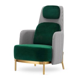 Designerski fotel Empoli High - butelkowy velvet, pepitka, złota rama, nowoczesny glamour