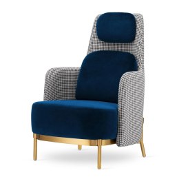 Designerski fotel Empoli High - ciemnogranatowy velvet, pepitka, elegancki i komfortowy